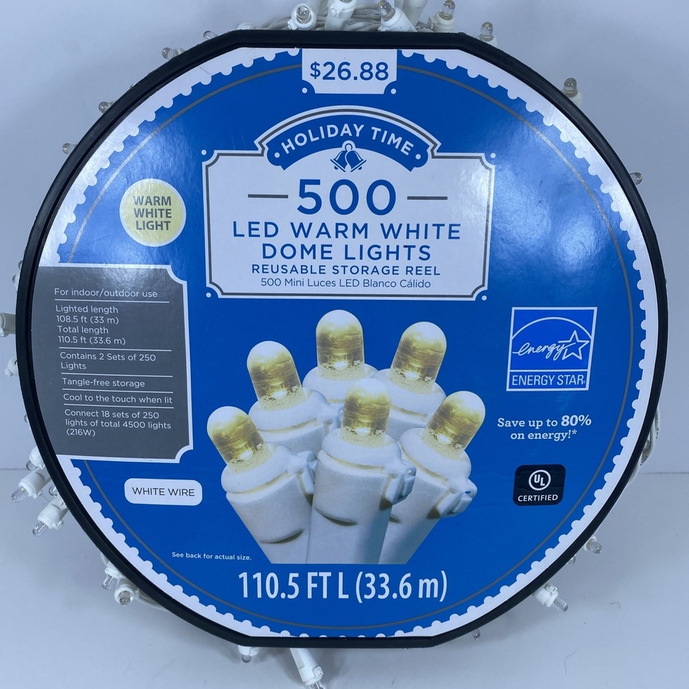 Holiday Time 500 LED Warm White Dome Lights White Wire Indoor Outdoor 110ft